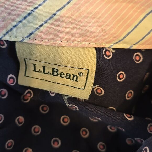 L.L. Bean Navy and Pink Polka Dot Button Down Shirt - Picture 6 of 6